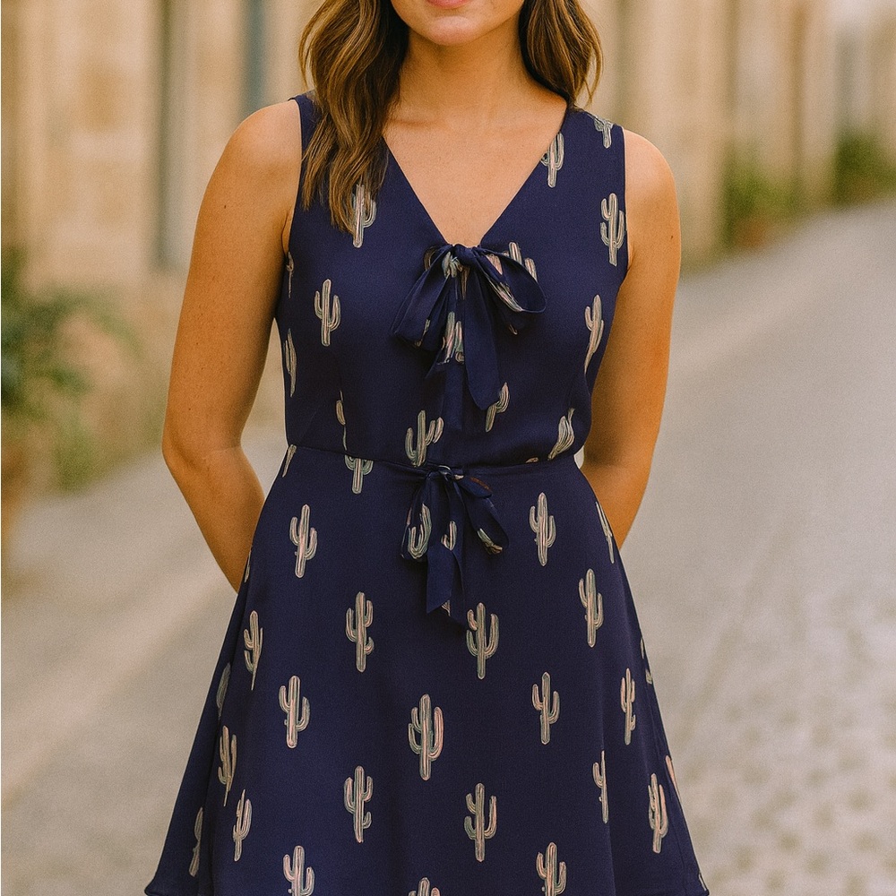 Everly Navy Cactus Print Mini Dress‎